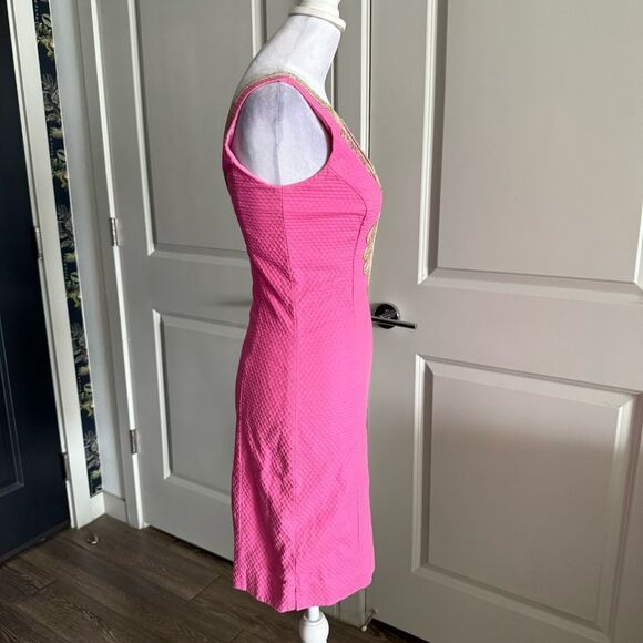 Lily Pulitzer Janice Shift Dress in Pink with Gold Detail Size 00 - Picture 4 of 8